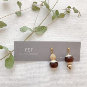 【MINI】（マーブルbrown × white）（ピアス・イヤリング）