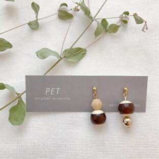 【MINI】（マーブルbrown × white）（ピアス・イヤリング）