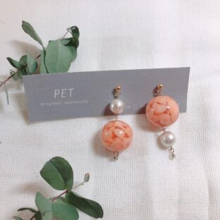 マーブルガラスボール【orange】（ピアス・イヤリング）